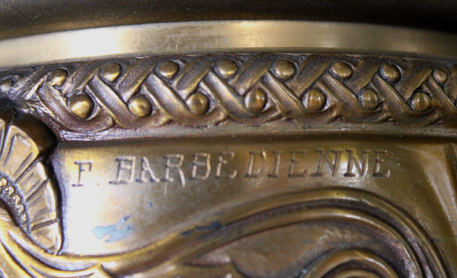 031b - Pair of patinated bronze lamps signed Bardedienne